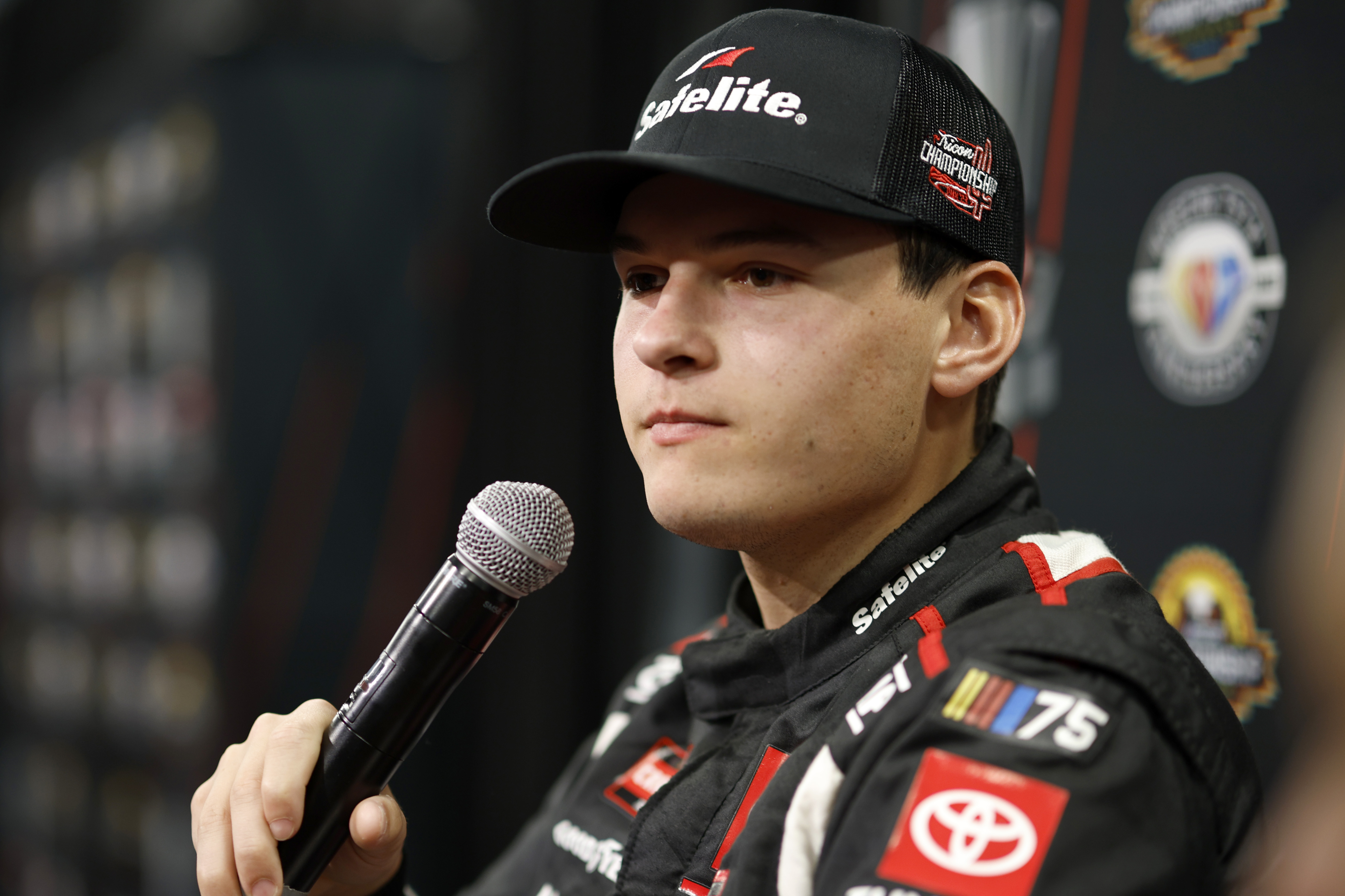 Corey Heim speaks to the media during Thursday's NASCAR Championship Media Day at Phoenix Raceway. (Photo by Sean Gardner/Getty Images)